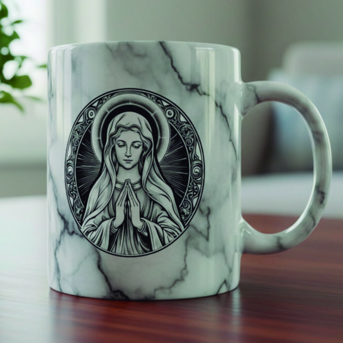 Taza Virgen efecto marmolizado