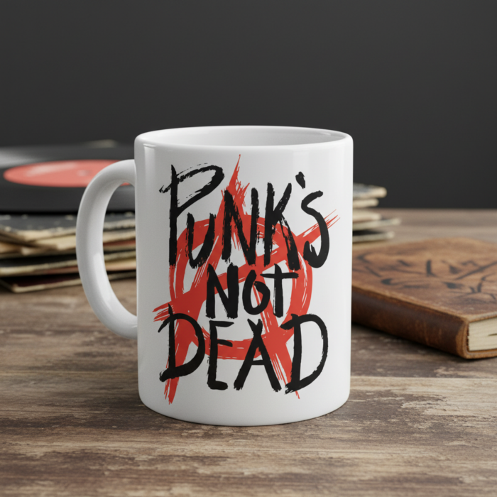 Taza Punk's Not Dead blanca