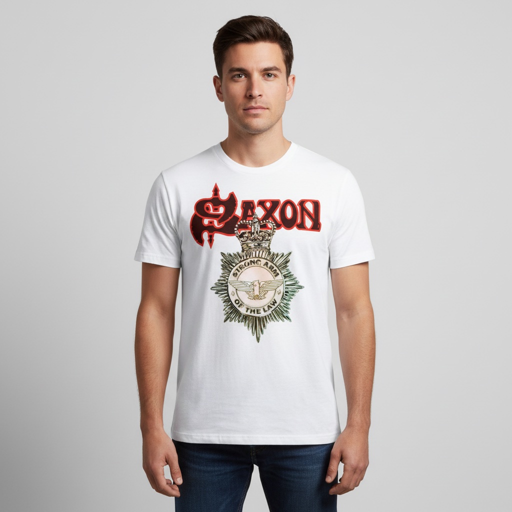Camiseta Saxon blanca - Strong Arm Of The Law