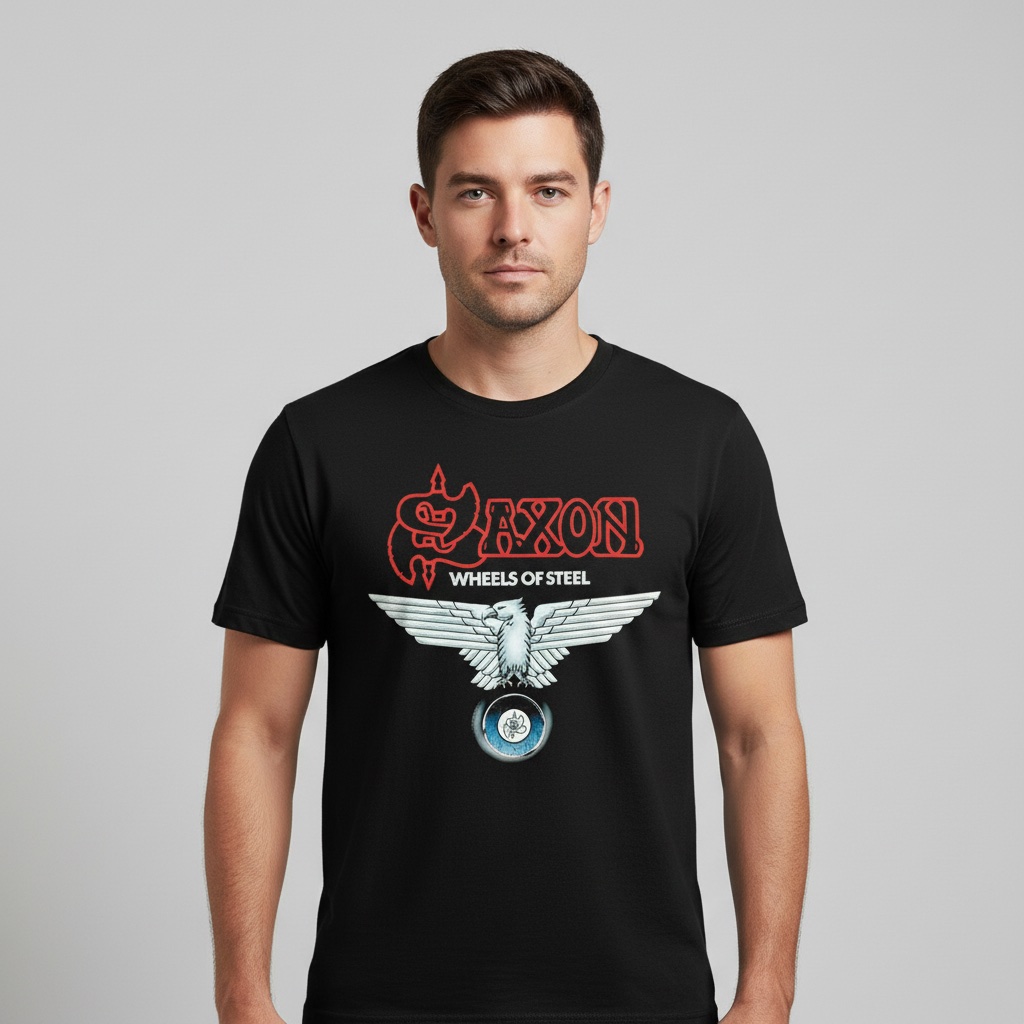 Camiseta Saxon negra - Wheels Of Steel