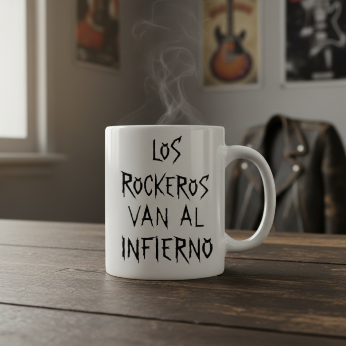 Taza Los Rockeros Van Al Infierno blanca