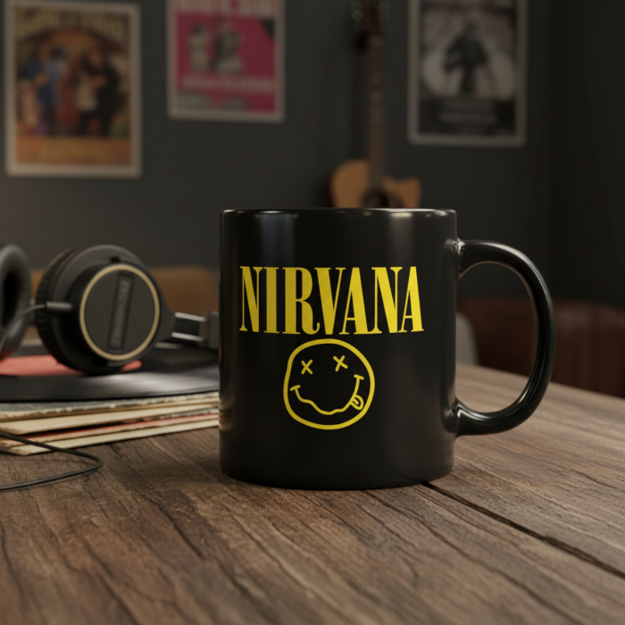 Taza Nirvana negra - Logotipo Smile
