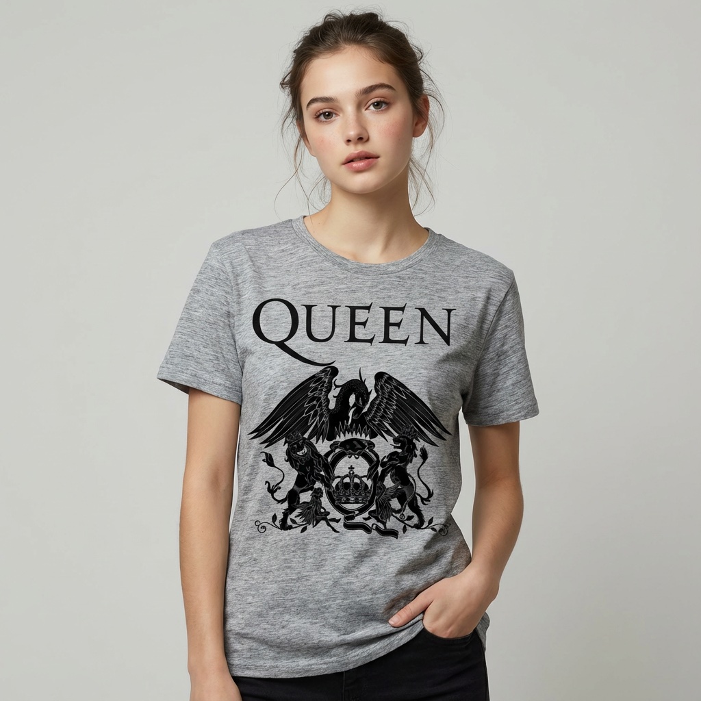 Camiseta Queen gris jaspeado - Logotipo