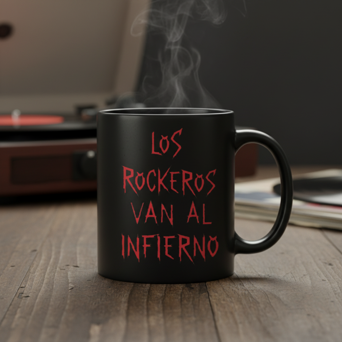 Taza Los Rockeros Van Al Infierno negra