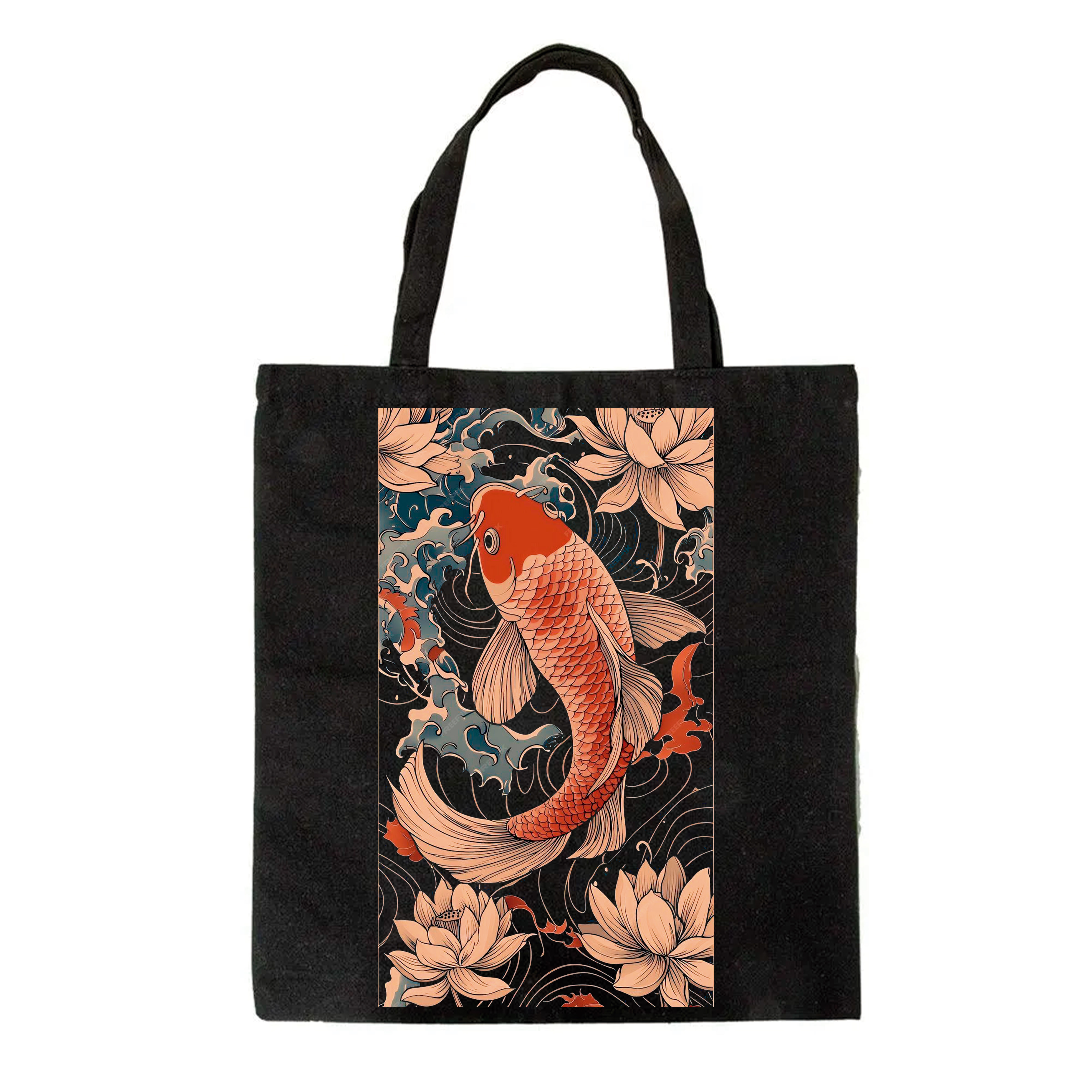 Tote Bag negra - Peces Japoneses