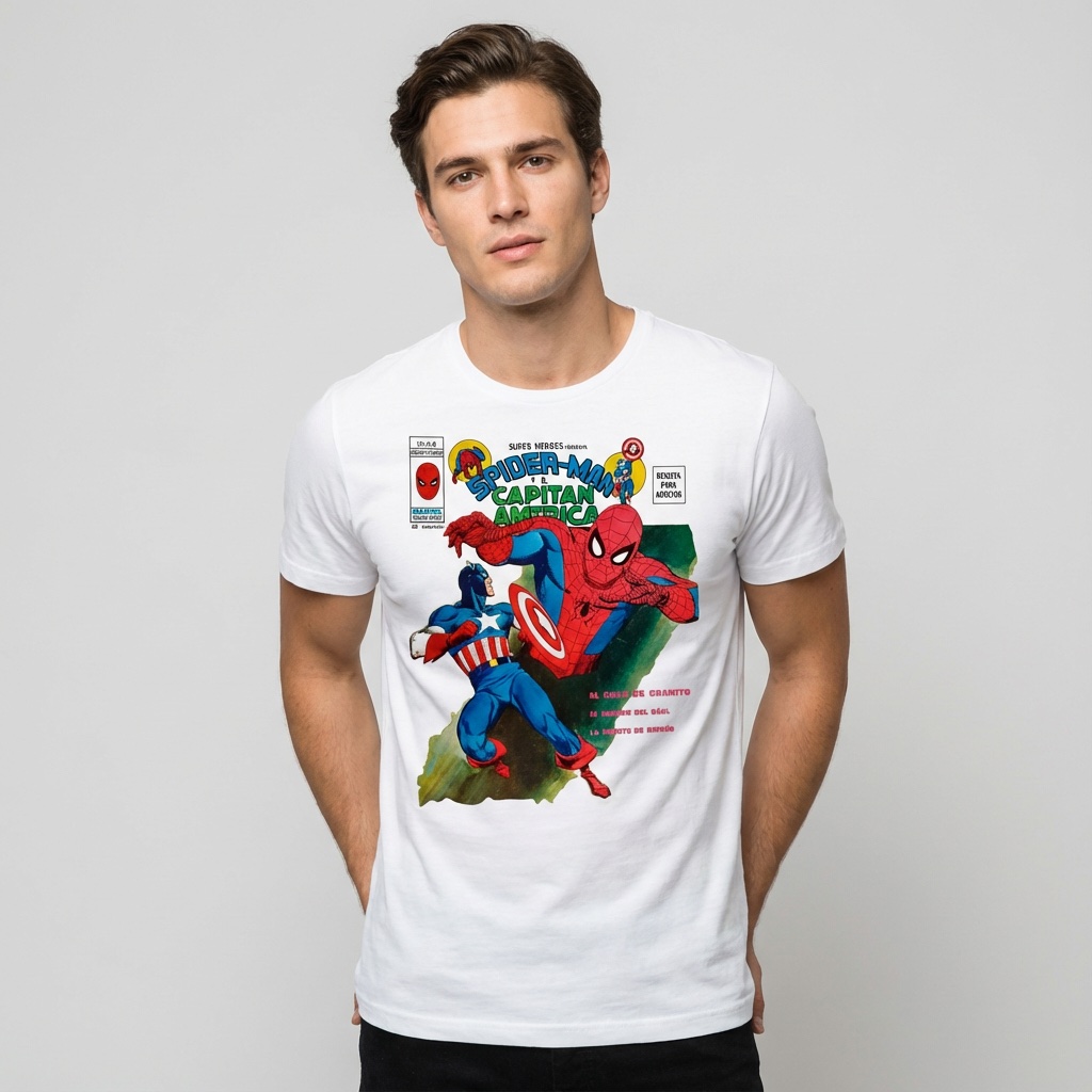 Camiseta Spiderman Y El Capitán América blanca