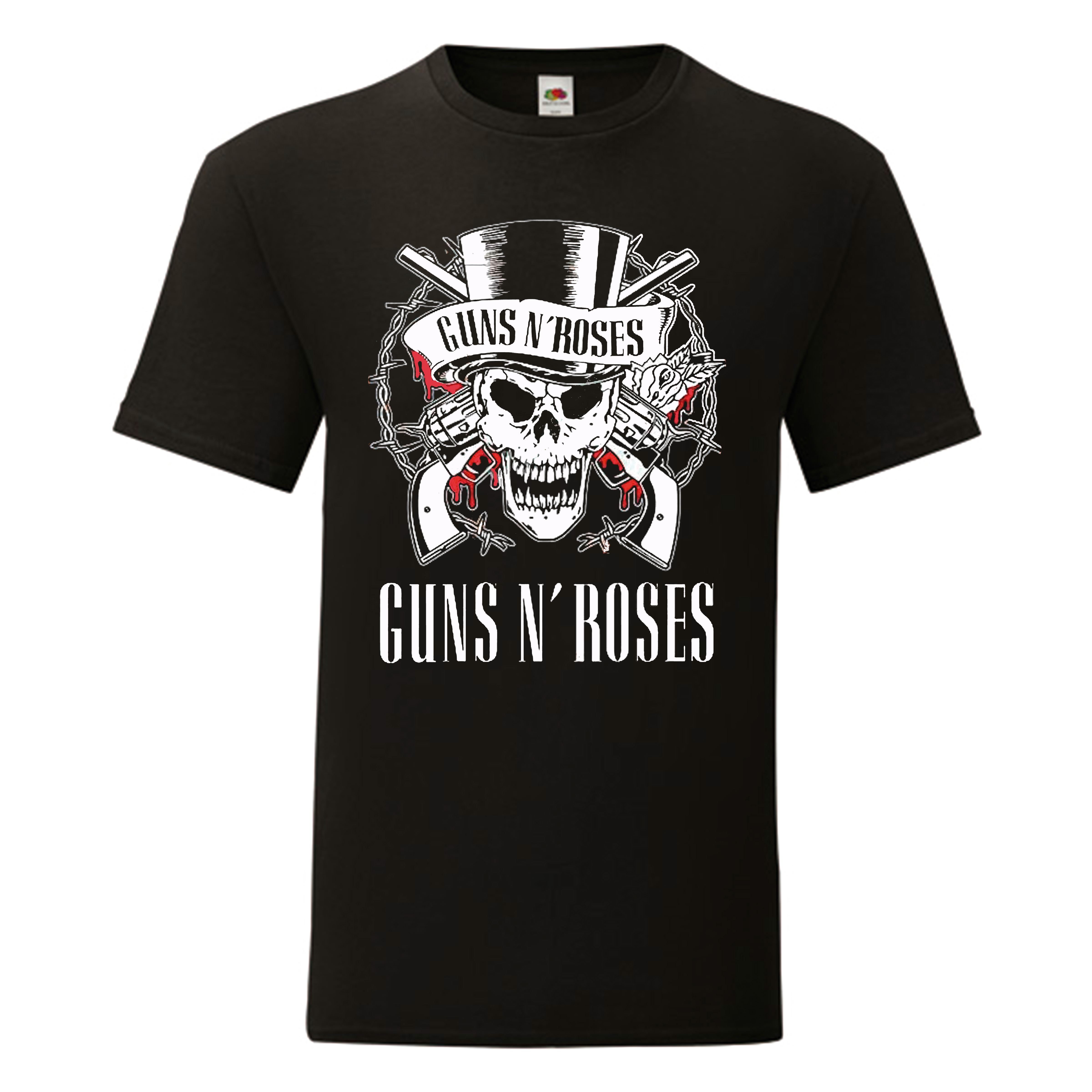 Camiseta Guns And Roses negra - Logo calavera blanco y negro